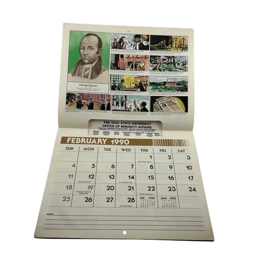 THE AFRO-AMERICAN HISTORICAL CALENDAR - 1990 Advertising Calendar Ohio State